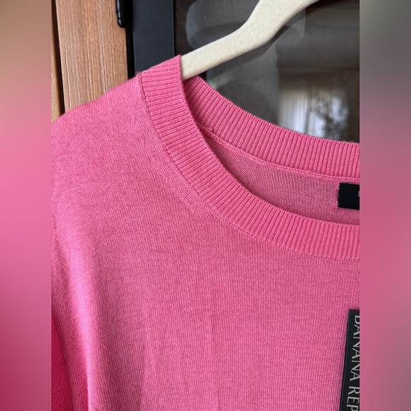 Banana Republic silk cashmere sweater crewneck ribbed bright pink guava top - Picture 4 of 6